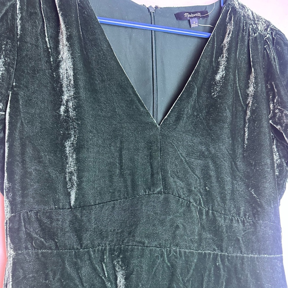 Madewell Dark Green Velvet Mini Dress - Picture 8 of 11